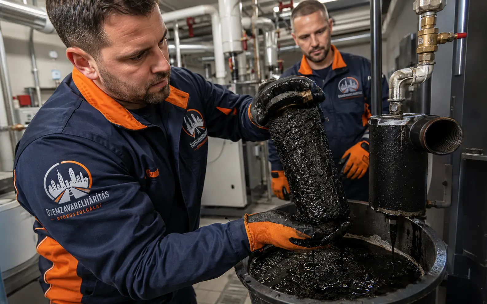 Fűtésrendszer iszaptalanítás során eltávolított fekete magnetit és fűtési szennyeződés